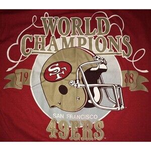 VTG SAN FRANCISCO 49ers 80s Super Bowl XXII 1988 Red 50/50 T-shirt Screen Stars